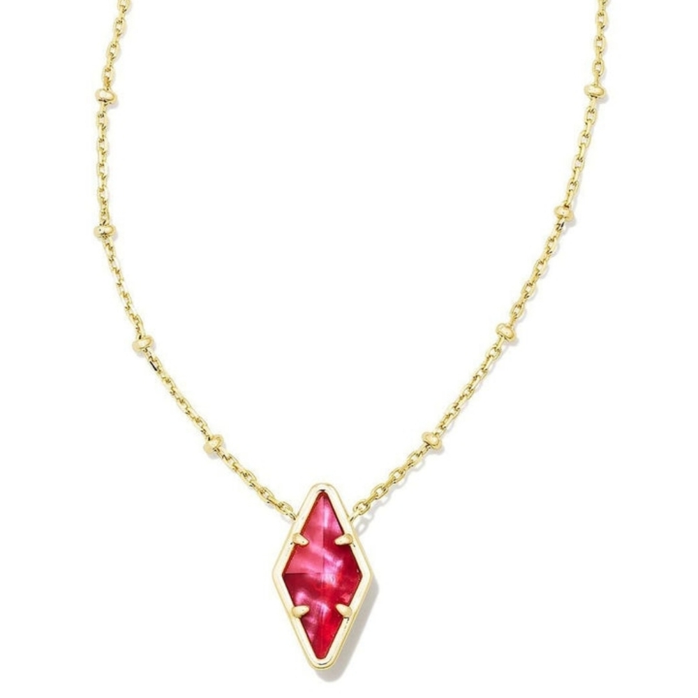 Kendra Scott Kinsley Rasberry Illusion Short Pendant Gold Necklace NWT
